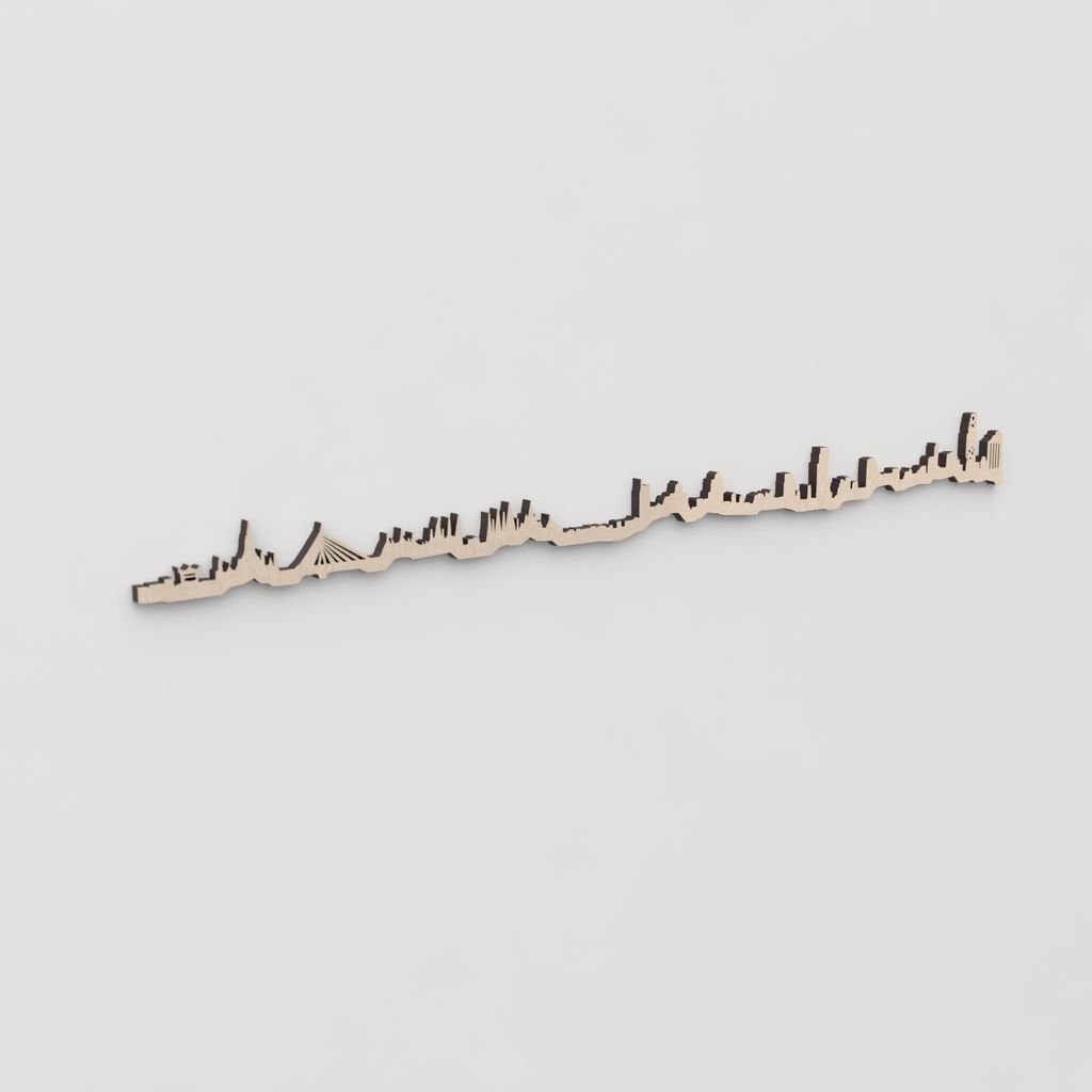 Regalo original: silueta skyline Bangkok en madera natural.