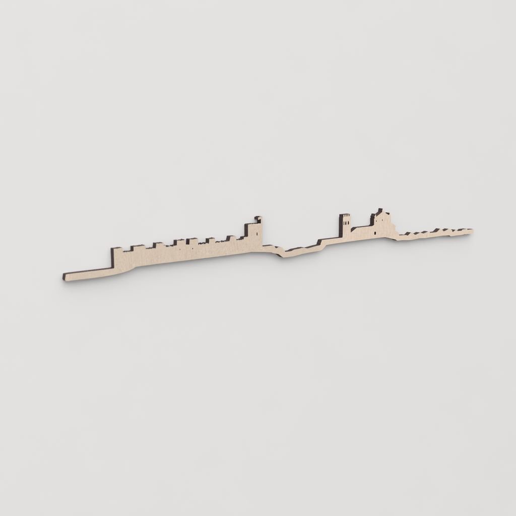 Regalo original: silueta skyline Banos de la Encina en madera natural.