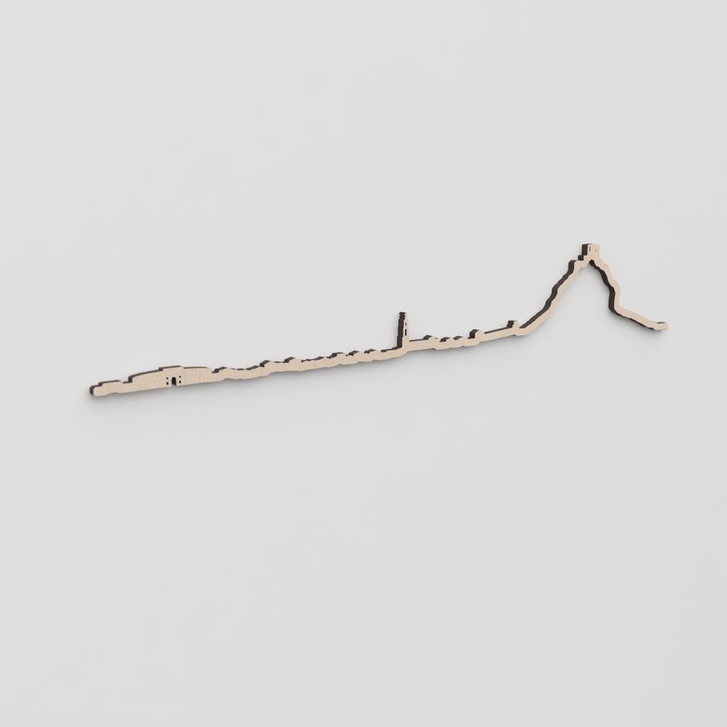 Regalo original: silueta skyline Belmez en madera natural.