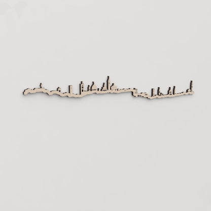 Regalo original: silueta skyline Bergamo en madera natural.