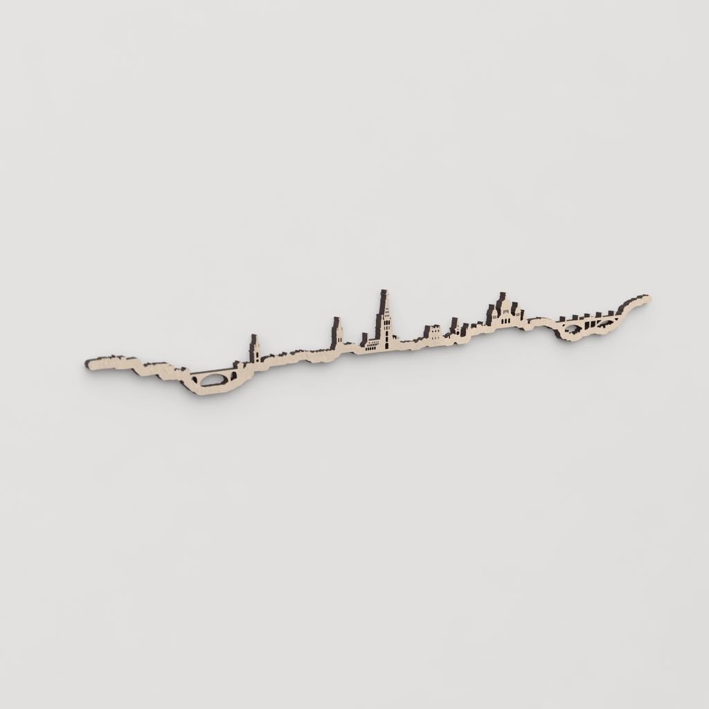 Idea de regalo original: la silueta del skyline de Berna en madera natural.