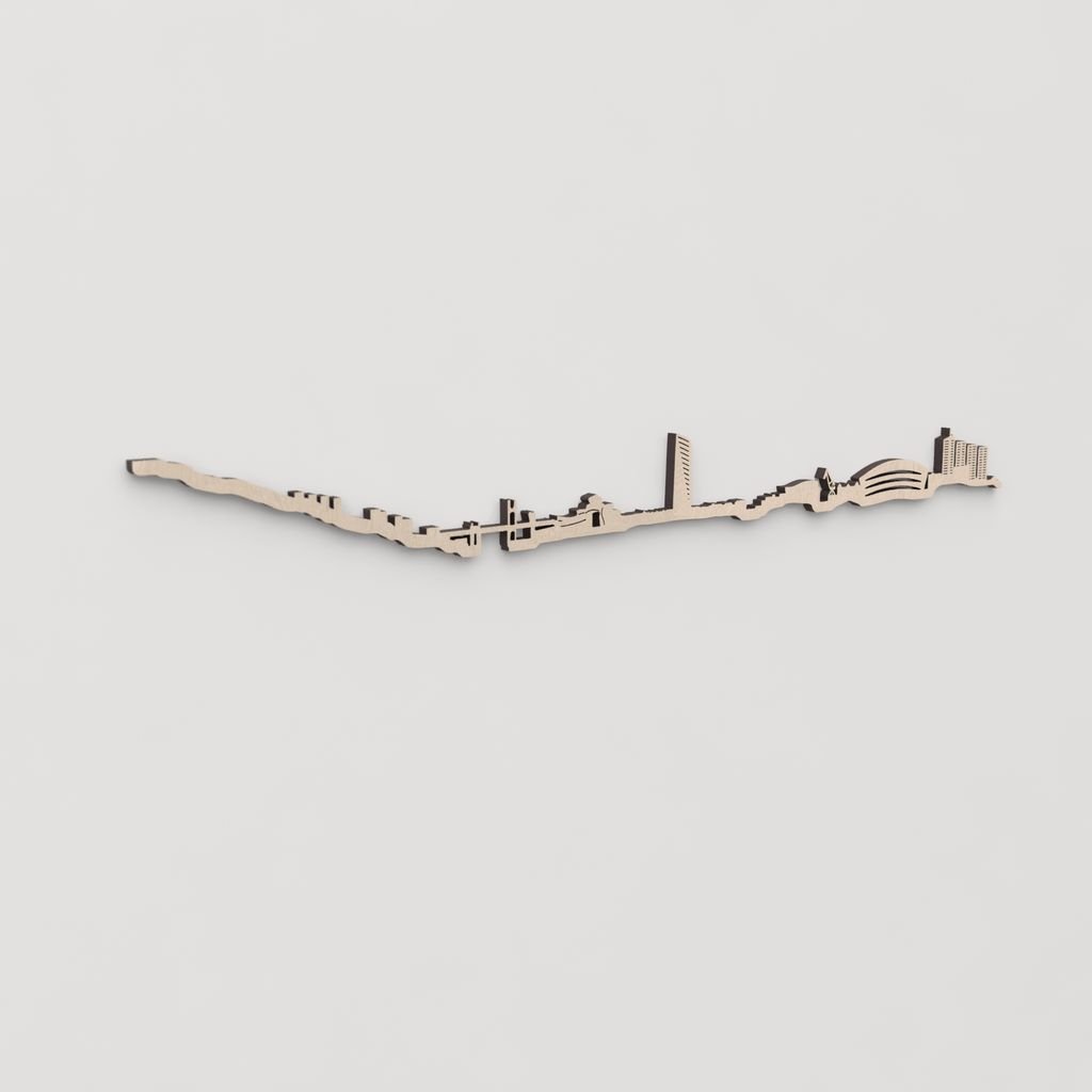 Idea de regalo original: la silueta del skyline de Bilbao en madera natural.