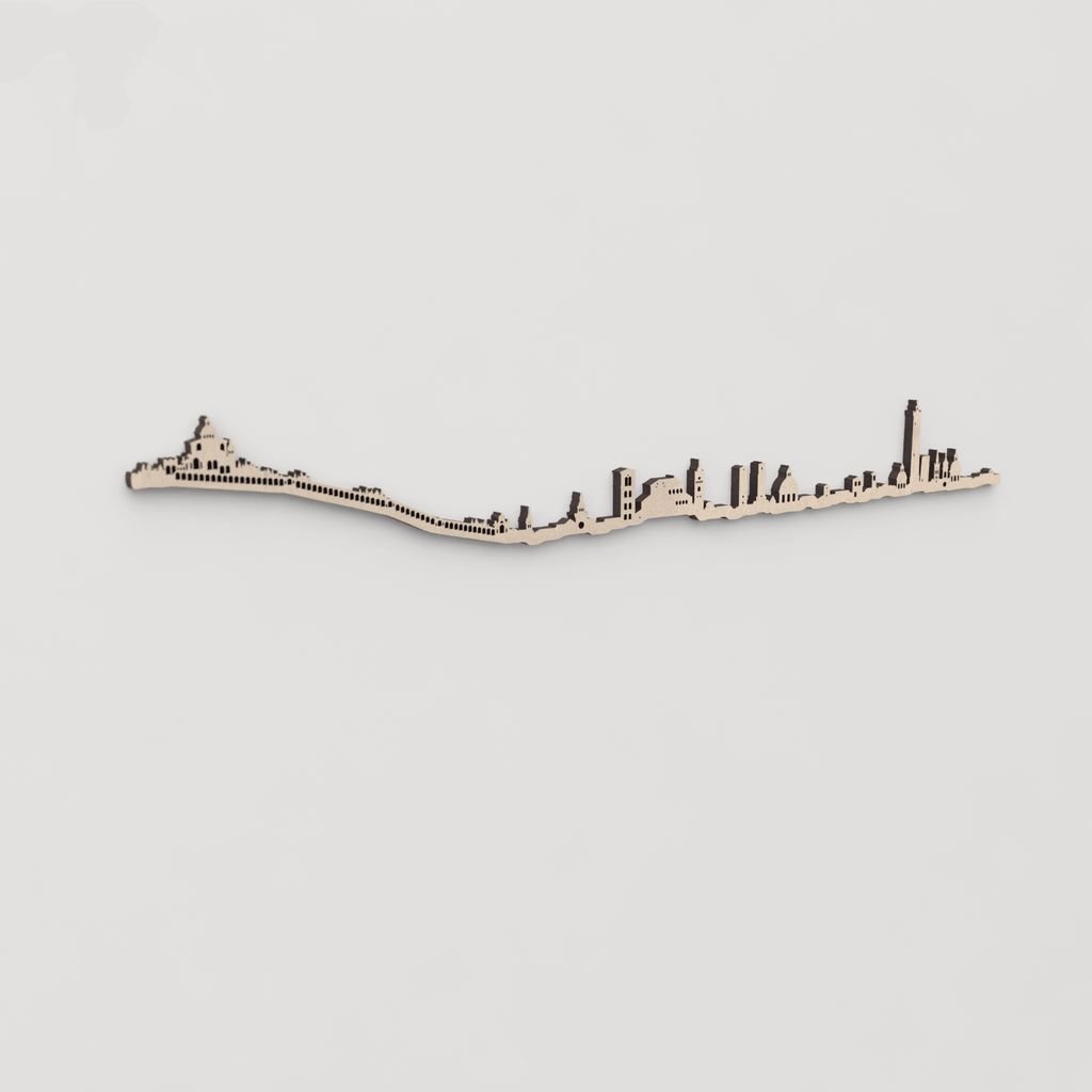 Idea de regalo original: la silueta del skyline de Bologna en madera natural.