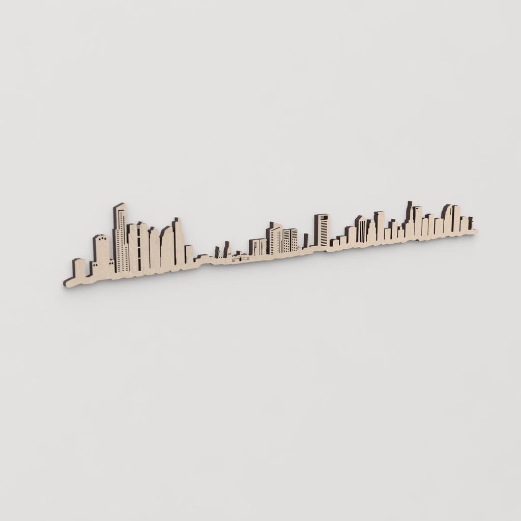 Idea de regalo original: la silueta del skyline de Buenos Aires en madera natural.