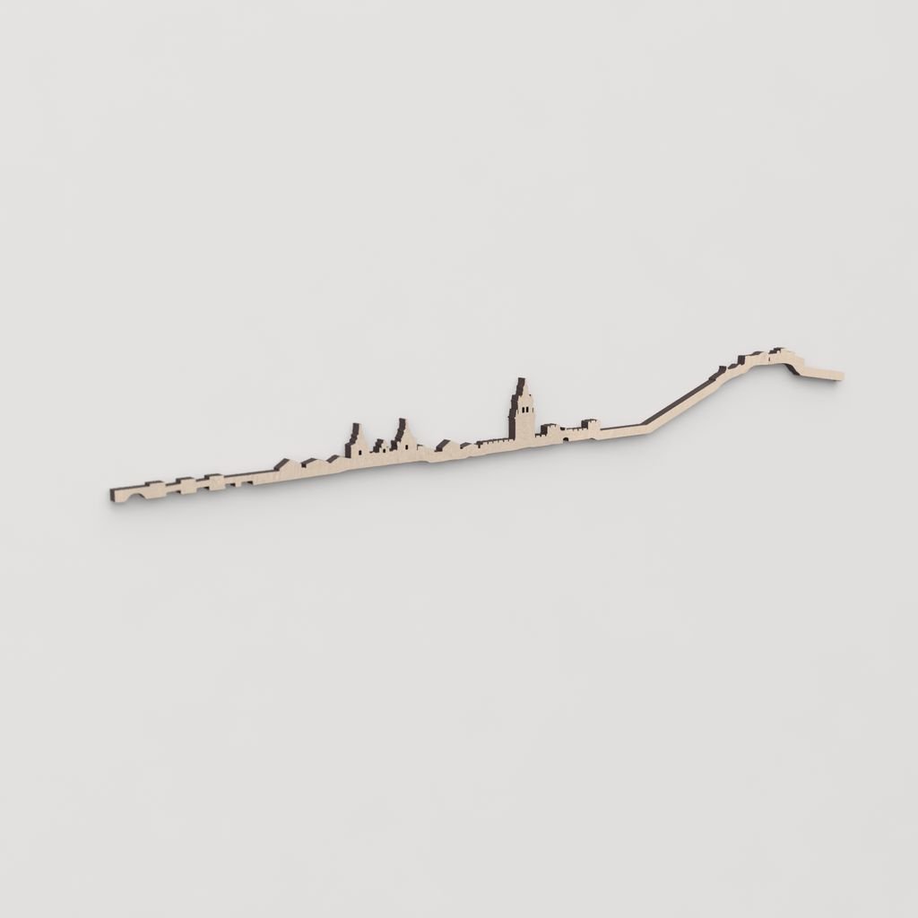 Idea de regalo original: la silueta del skyline de Burgo de Osma en madera natural.