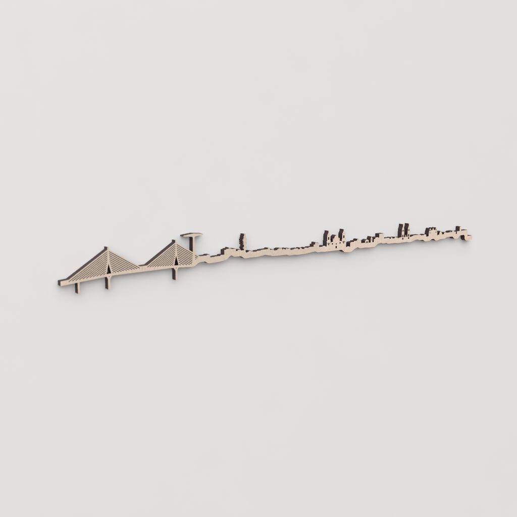 Idea de regalo original: la silueta del skyline de Cádiz en madera natural.