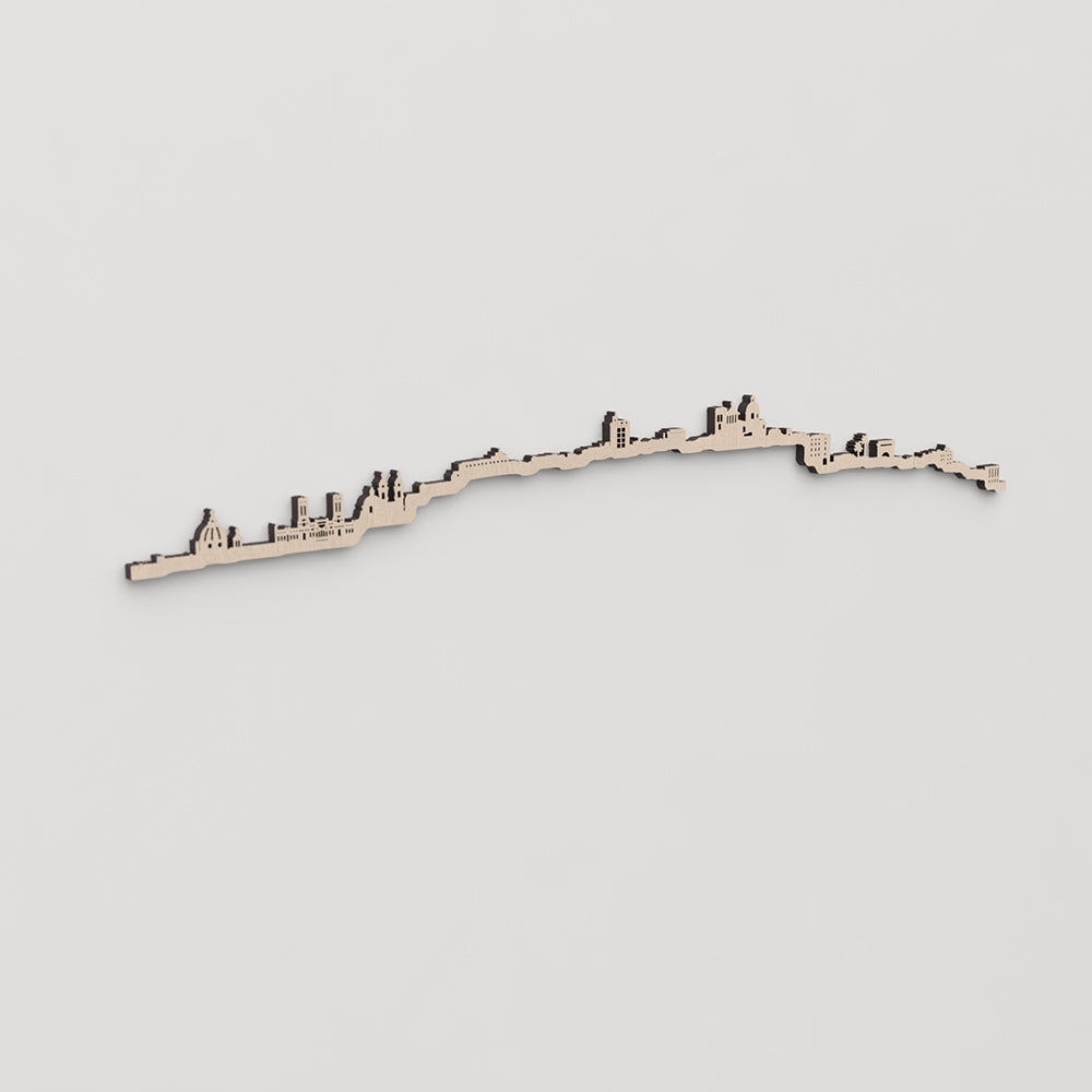Regalo original: silueta skyline Cagliari en madera natural.