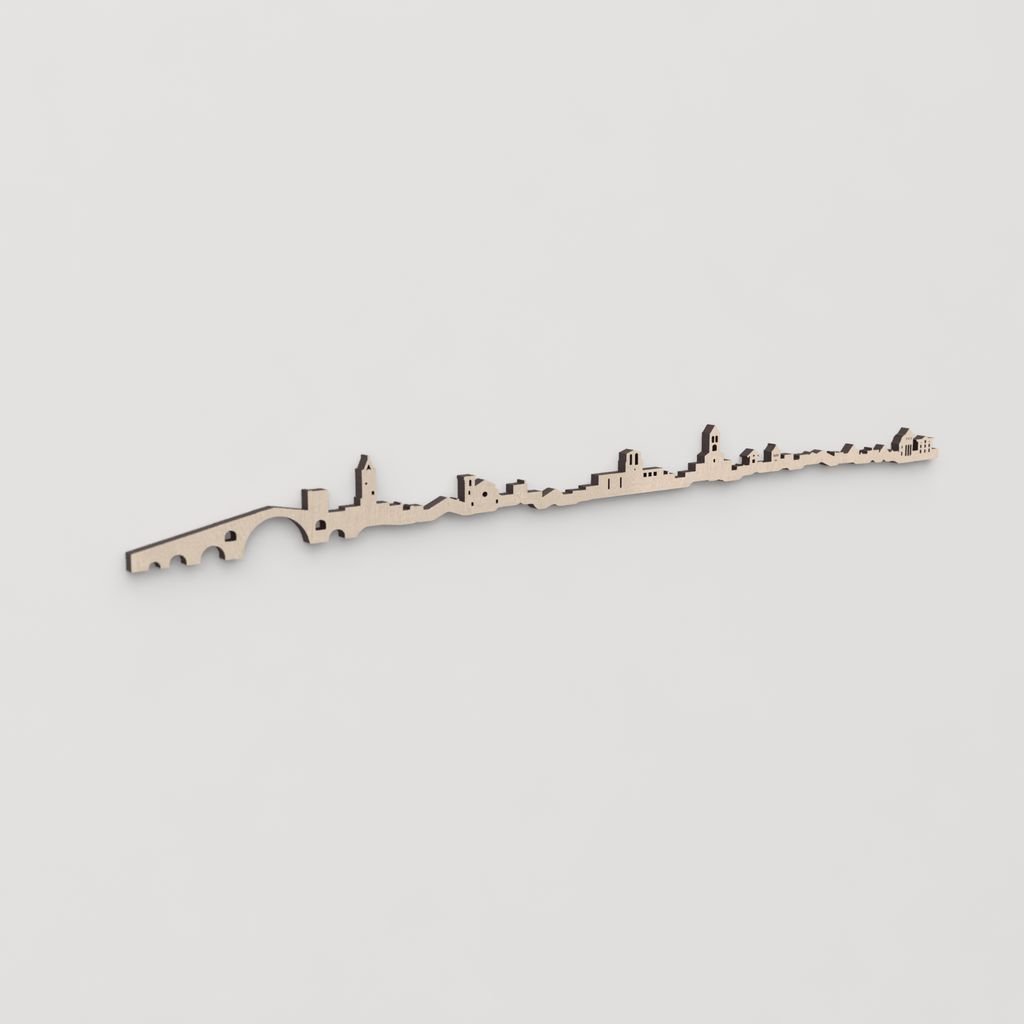 Idea de regalo original: la silueta del skyline de Camprodon en madera natural.