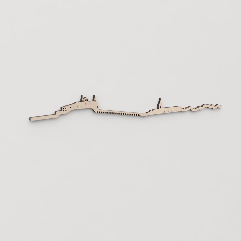 Idea de regalo original: la silueta del skyline de Cascante en madera natural.