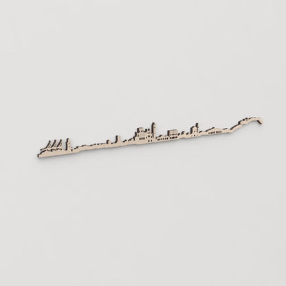 Idea de regalo original: la silueta del skyline de Castelló en madera natural.
