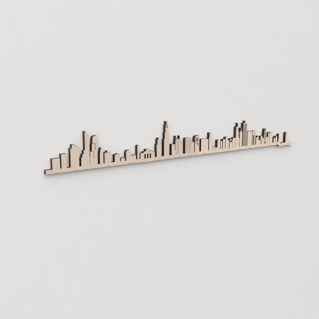 Idea de regalo original: la silueta del skyline de Chicago en madera natural.