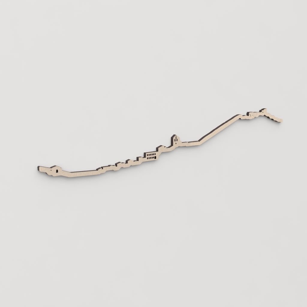 Idea de regalo original: la silueta del skyline de Cihuela en madera natural.