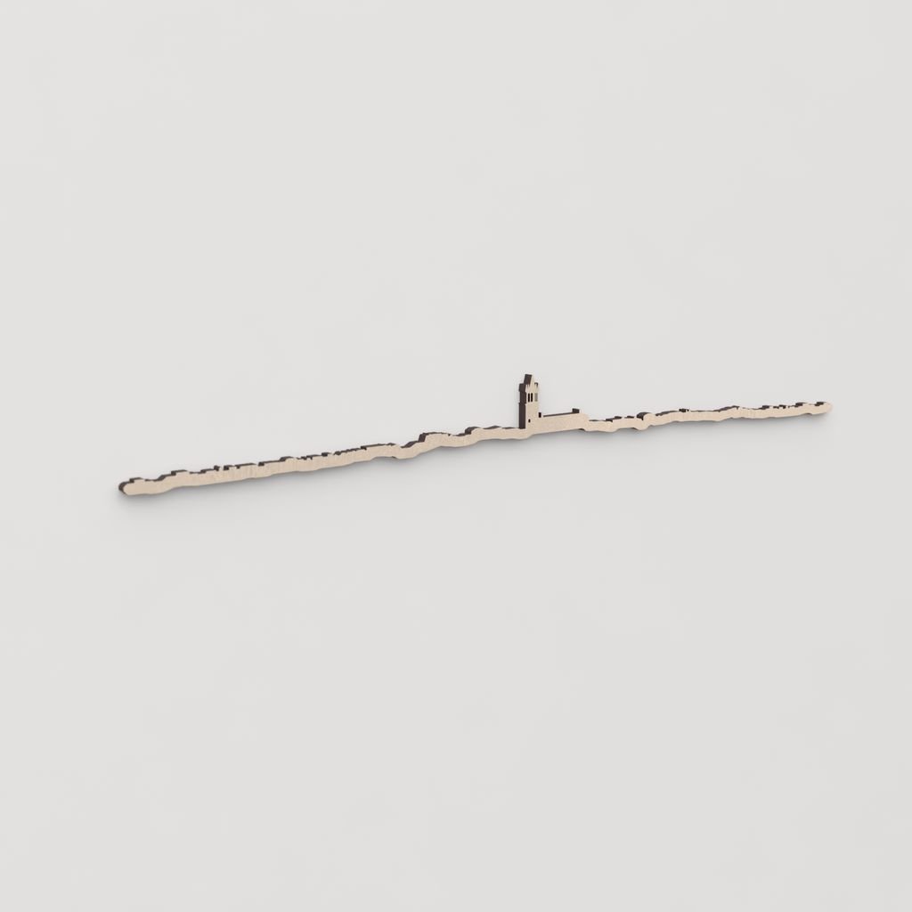 Idea de regalo original: la silueta del skyline de Colmenar Viejo en madera natural.