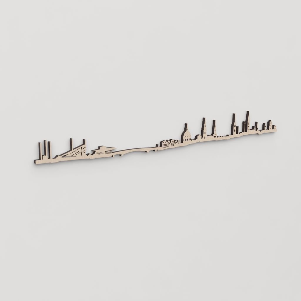 Regalo original: silueta skyline Copenhague en madera natural.