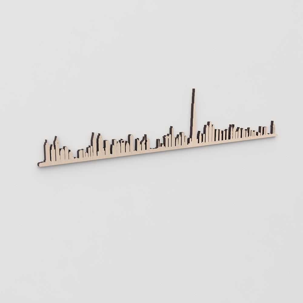 Regalo original: silueta del skyline de Dubái tallada en madera decorativa.