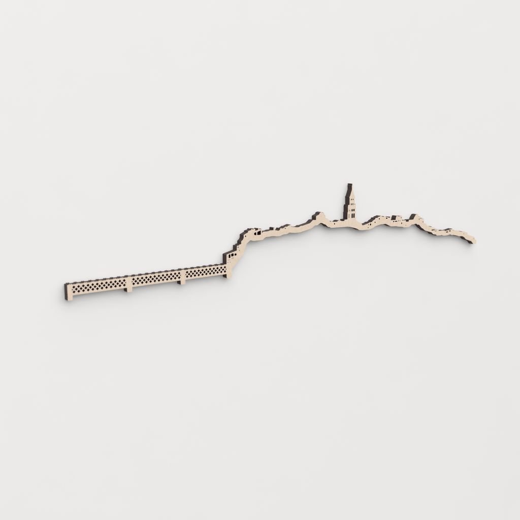 Regalo original: silueta skyline Fraga en madera natural.