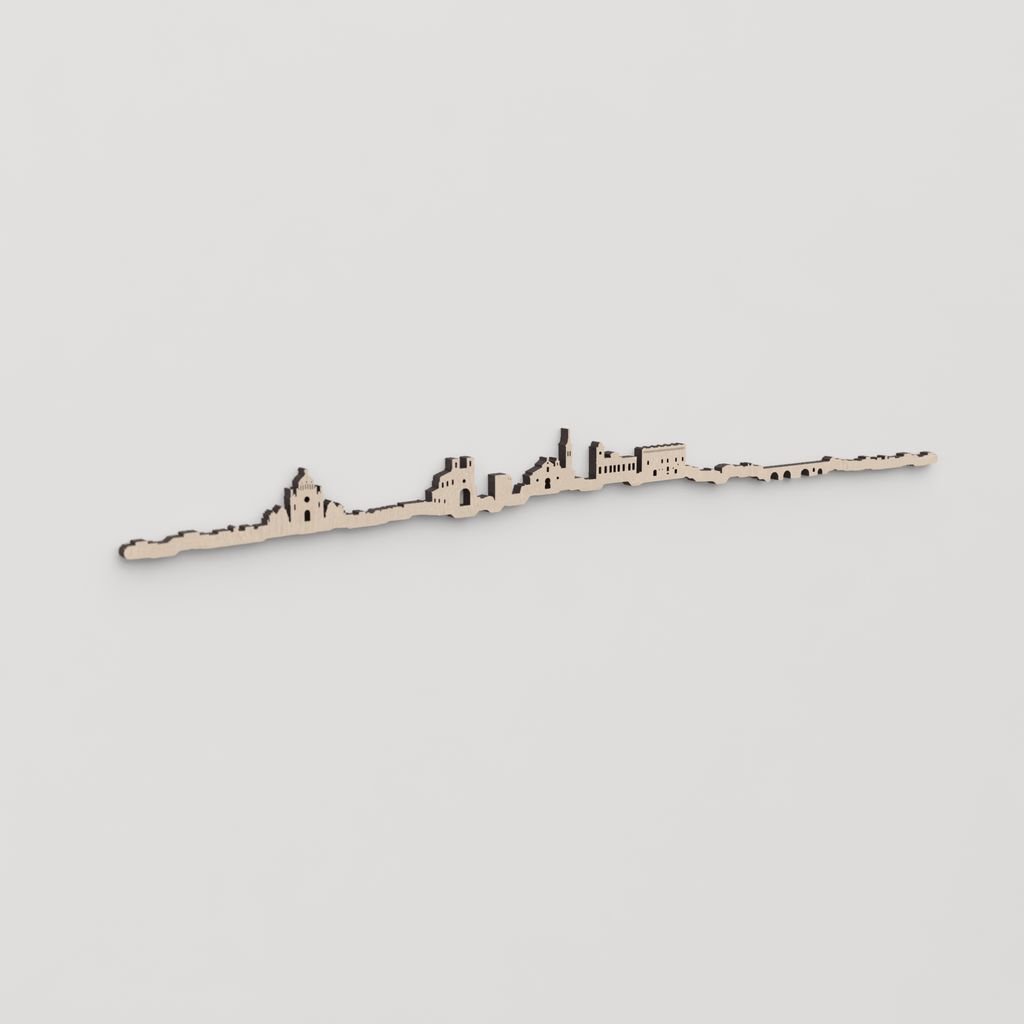 Regalo original: silueta skyline Guadalajara en madera natural.