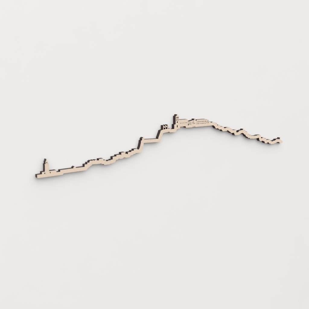 Regalo original: silueta skyline Ibiza en madera natural.