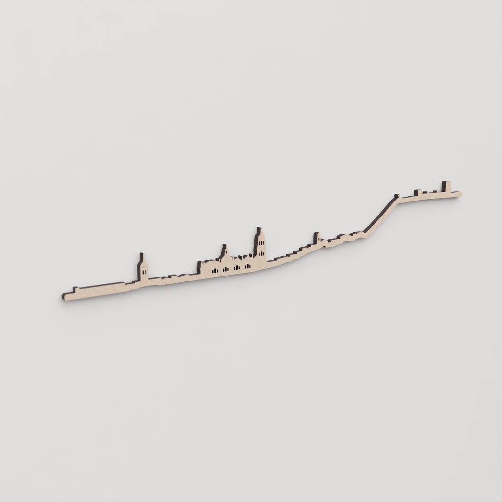 Regalo original: silueta skyline Jaén en madera natural.