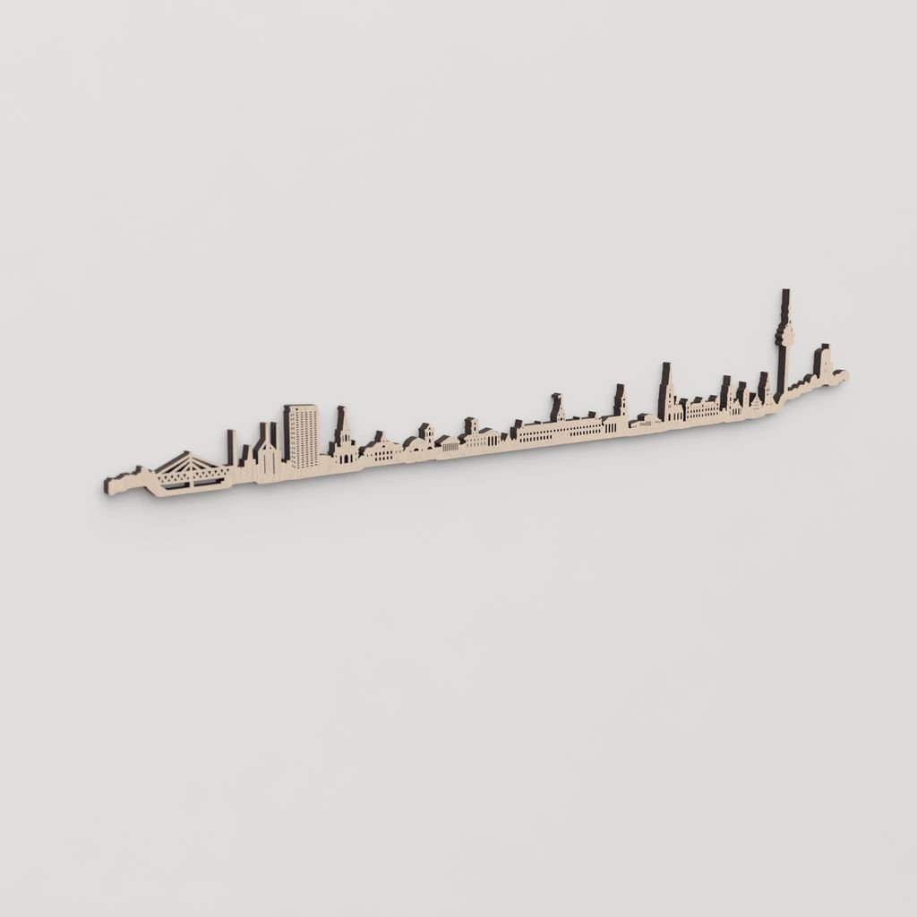 Regalo original: silueta skyline Karlsruhe en madera natural.