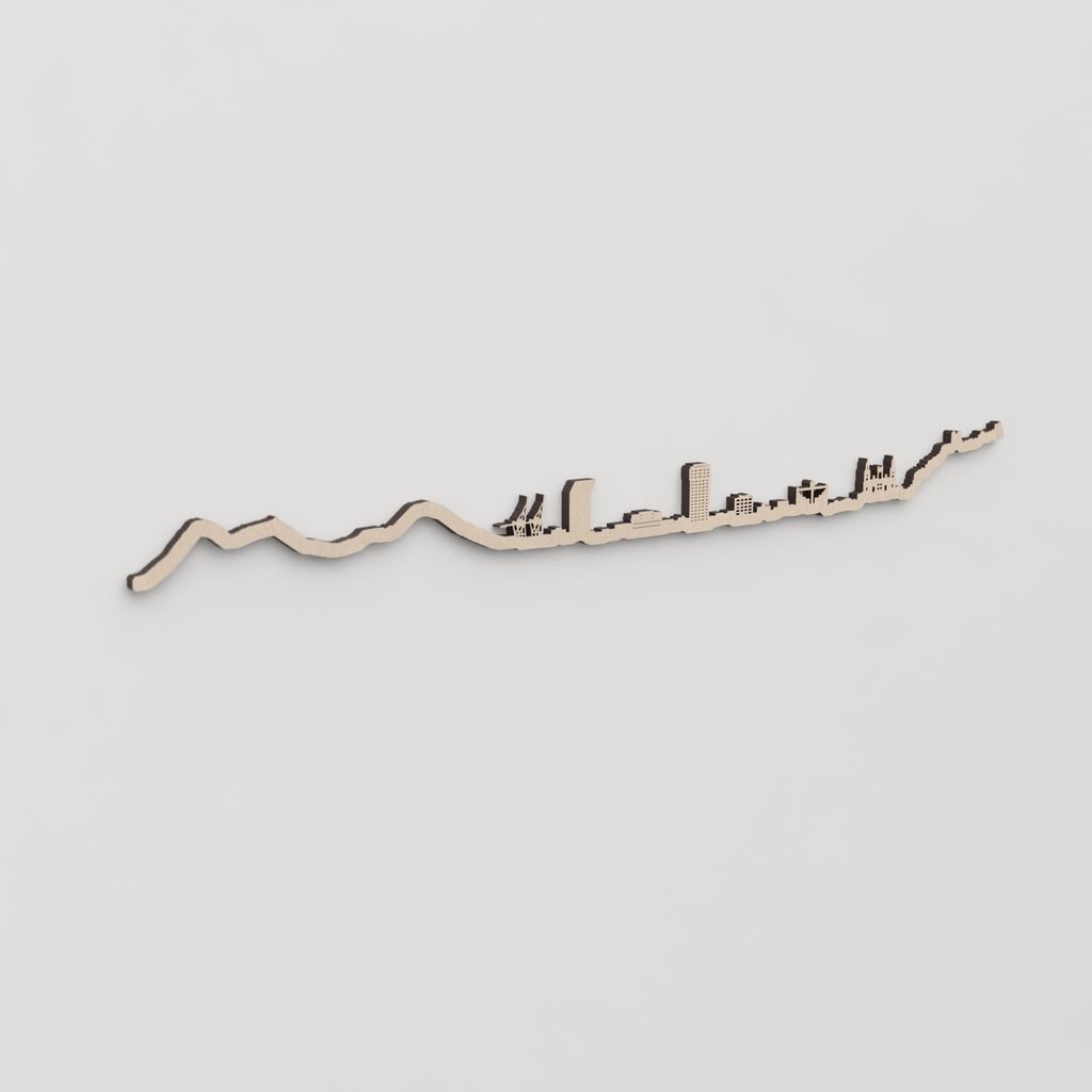 Regalo original: silueta skyline Las Palmas de Gran Canaria en madera natural.