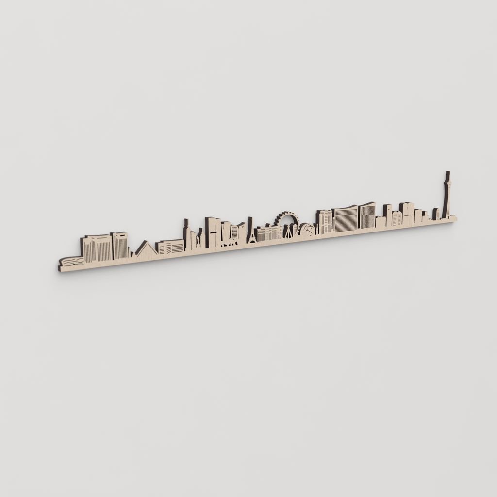 Regalo original: silueta skyline Las Vegas en madera natural.