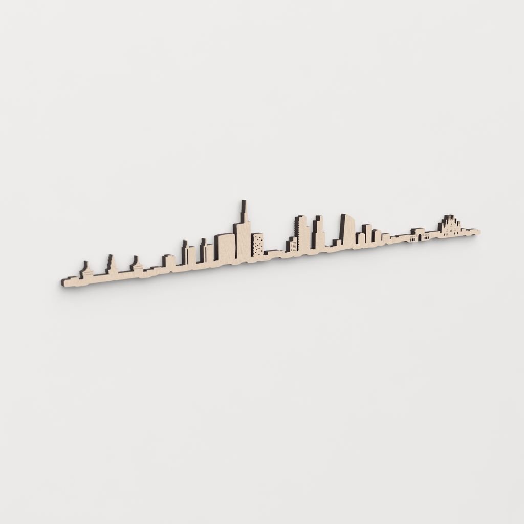 Regalo original: silueta skyline Milán en madera natural.