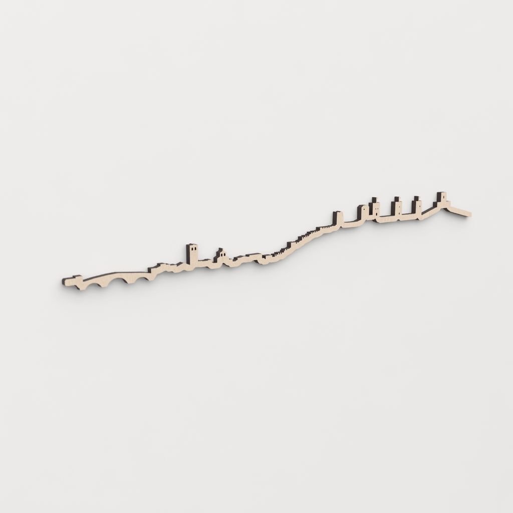 Idea de regalo original: la silueta del skyline de Molina de Aragón en madera natural.