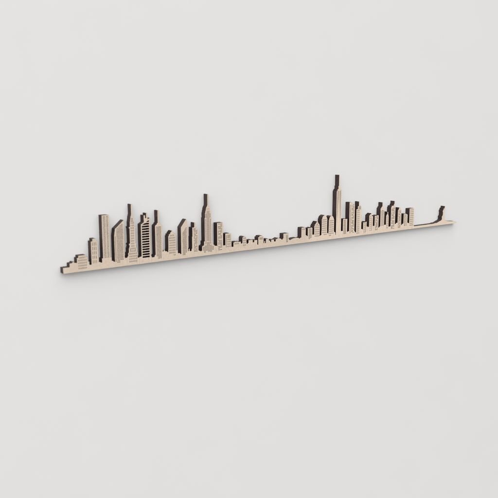 Regalo original: silueta skyline New York en madera natural.