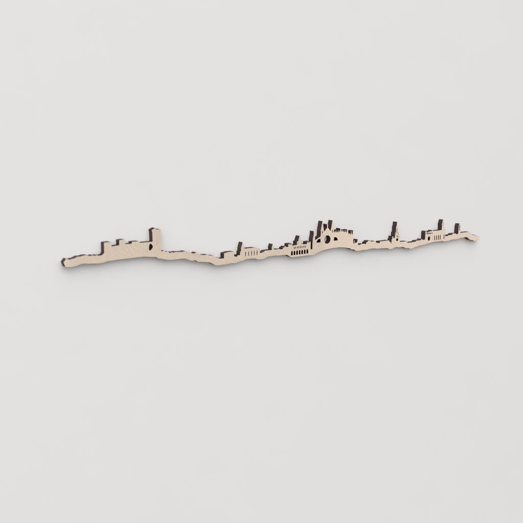 Regalo original: silueta skyline Palma en madera natural.