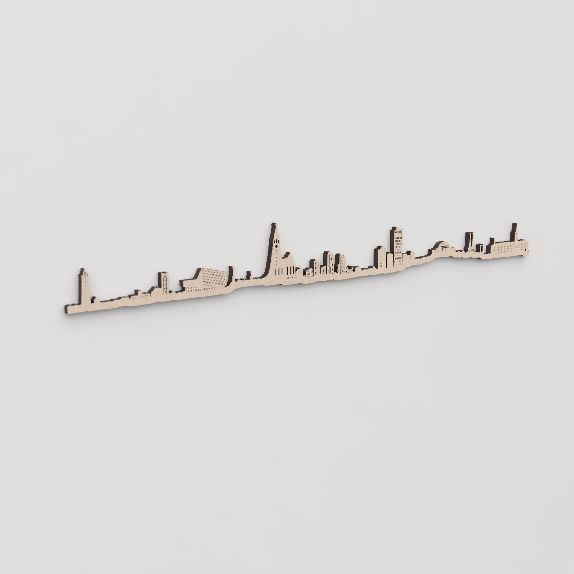 Regalo original: silueta skyline Reikiavik en madera natural.