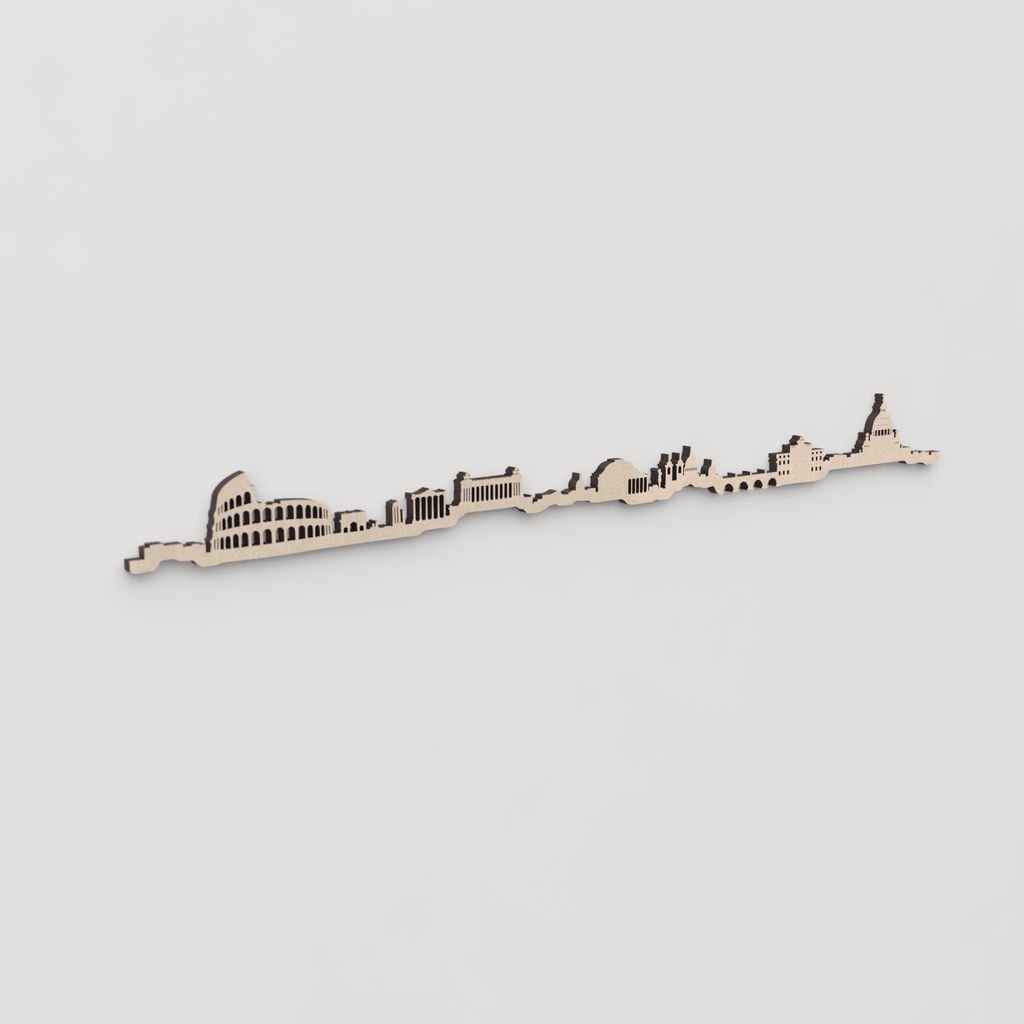 Idea de regalo original: la silueta del skyline de Roma en madera natural.