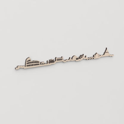 Idea de regalo original: la silueta del skyline de Roma en madera natural.