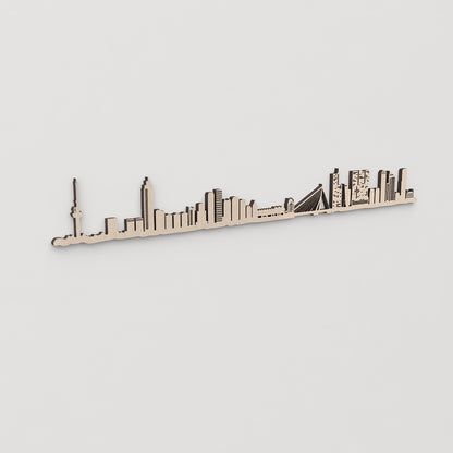 Idea de regalo original: la silueta del skyline de Rotterdam en madera natural.