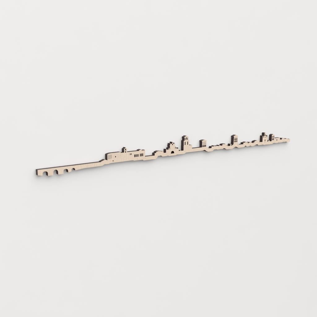 Regalo original: silueta skyline Sahagún en madera natural.