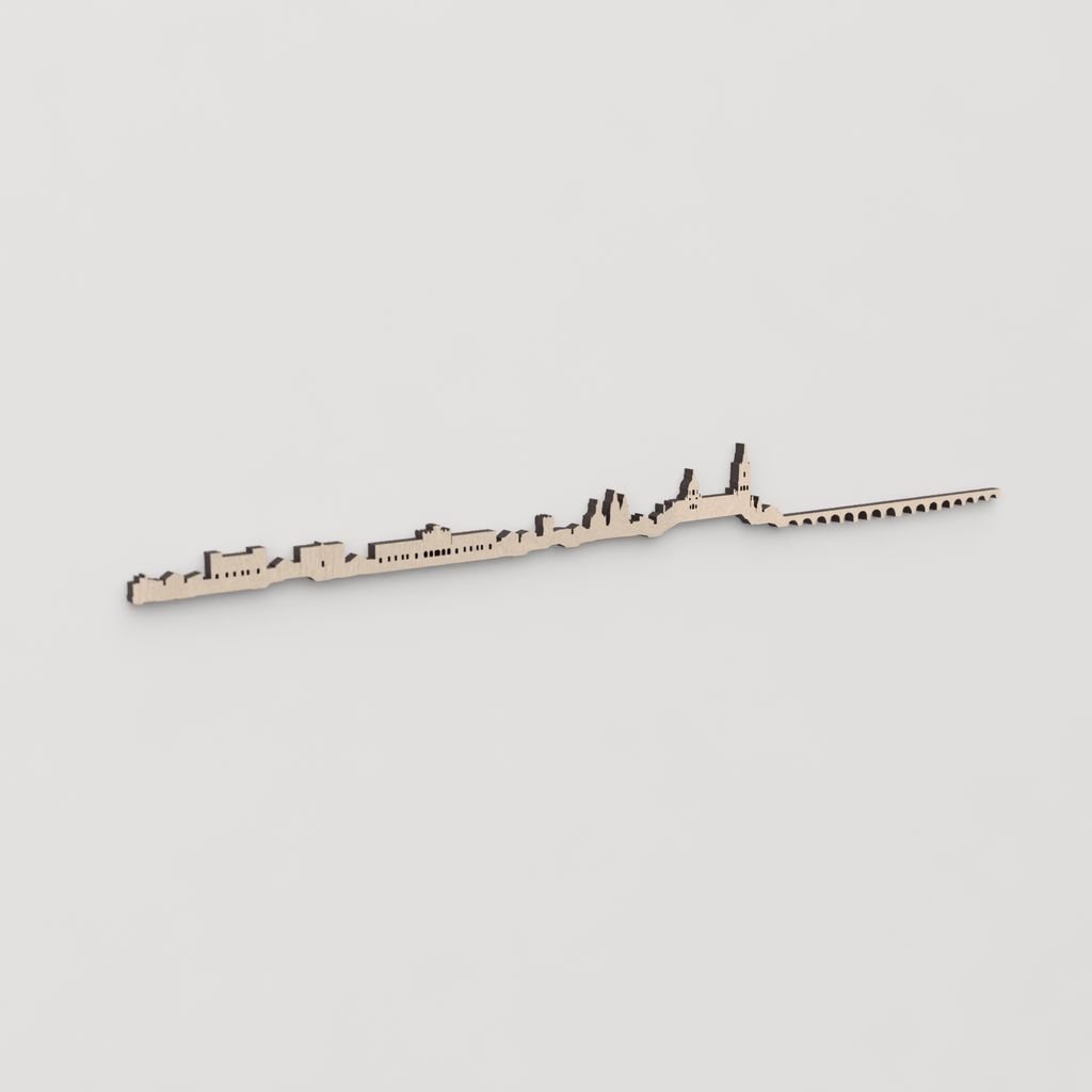 Idea de regalo original: la silueta del skyline de Salamanca en madera natural.