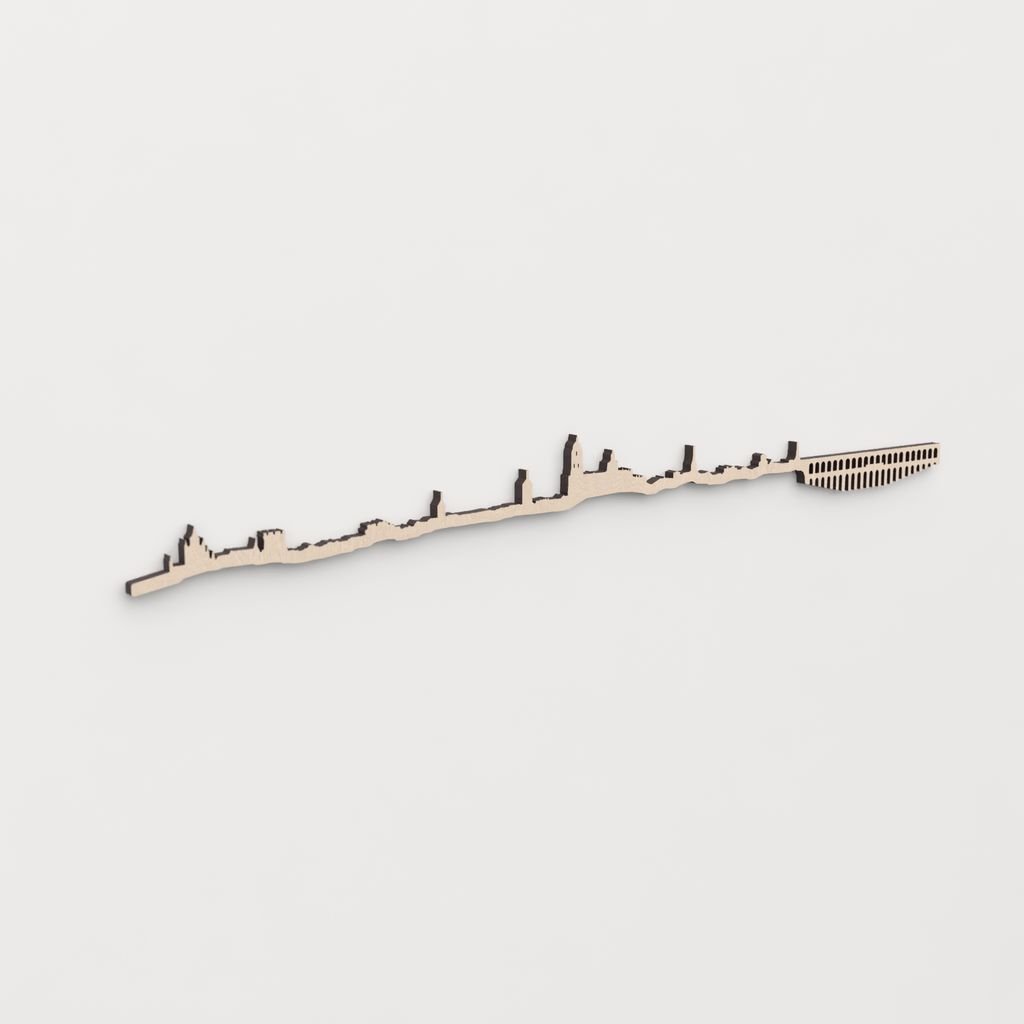 Idea de regalo original: la silueta del skyline de Segovia en madera natural.