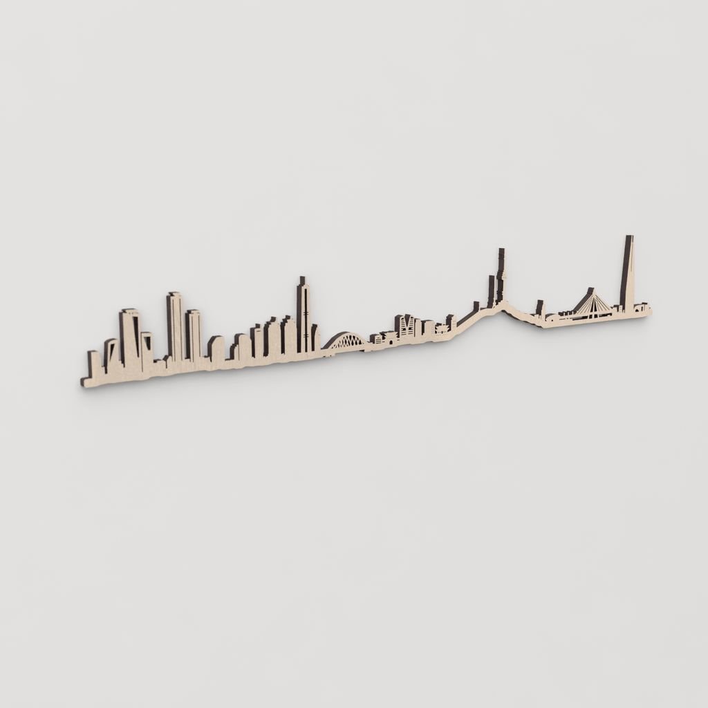 Idea de regalo original: la silueta del skyline de Seoul en madera natural.