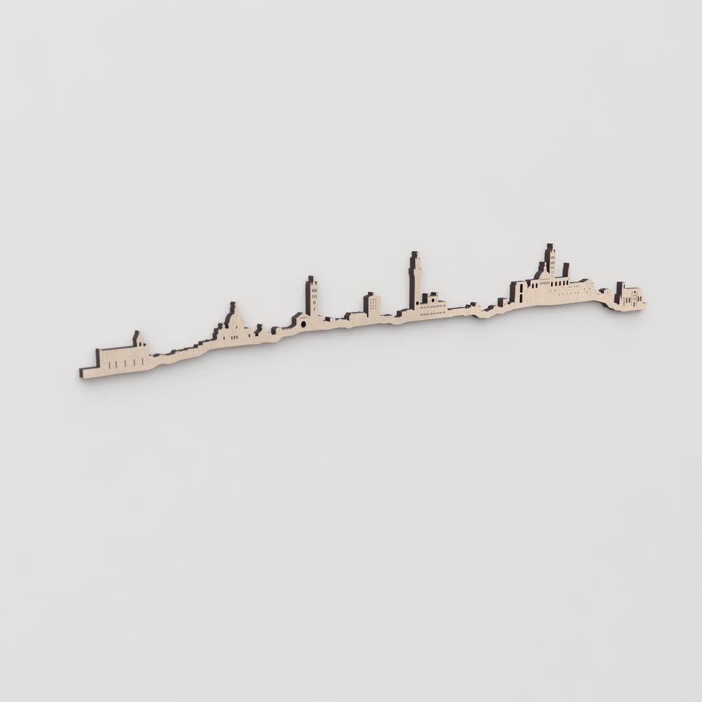 Idea de regalo original: la silueta del skyline de Siena en madera natural.