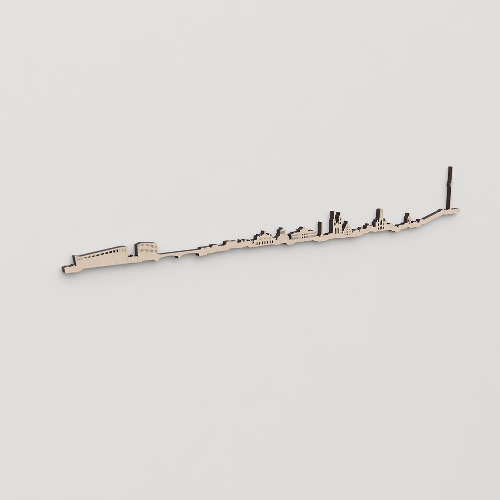Regalo original: silueta skyline Stuttgart en madera natural.