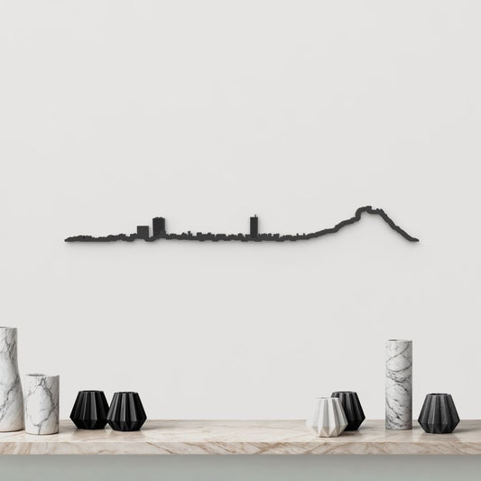 Silueta skyline de Alicante en madera color negro para decoración mural.