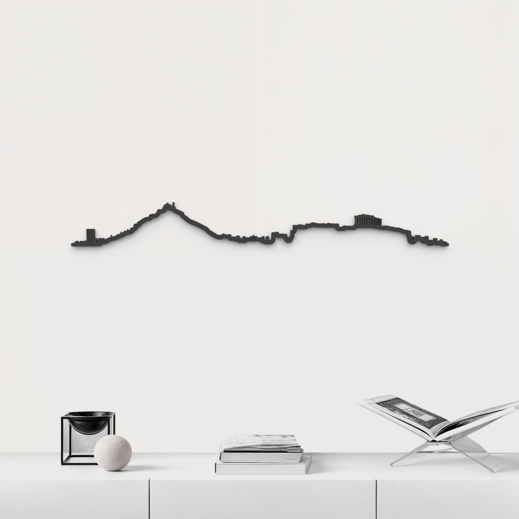 Silueta skyline de Athens en madera de abedul color negro para decoración mural.