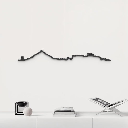 Silueta skyline de Athens en madera de abedul color negro para decoración mural.