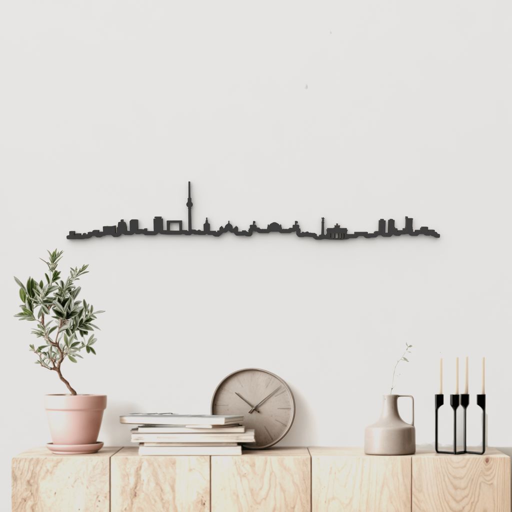 Silueta skyline de Berlín en madera color negro para decoración mural.