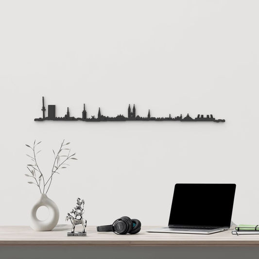 Silueta skyline de Bremen en madera de abedul color negro para decoración mural.