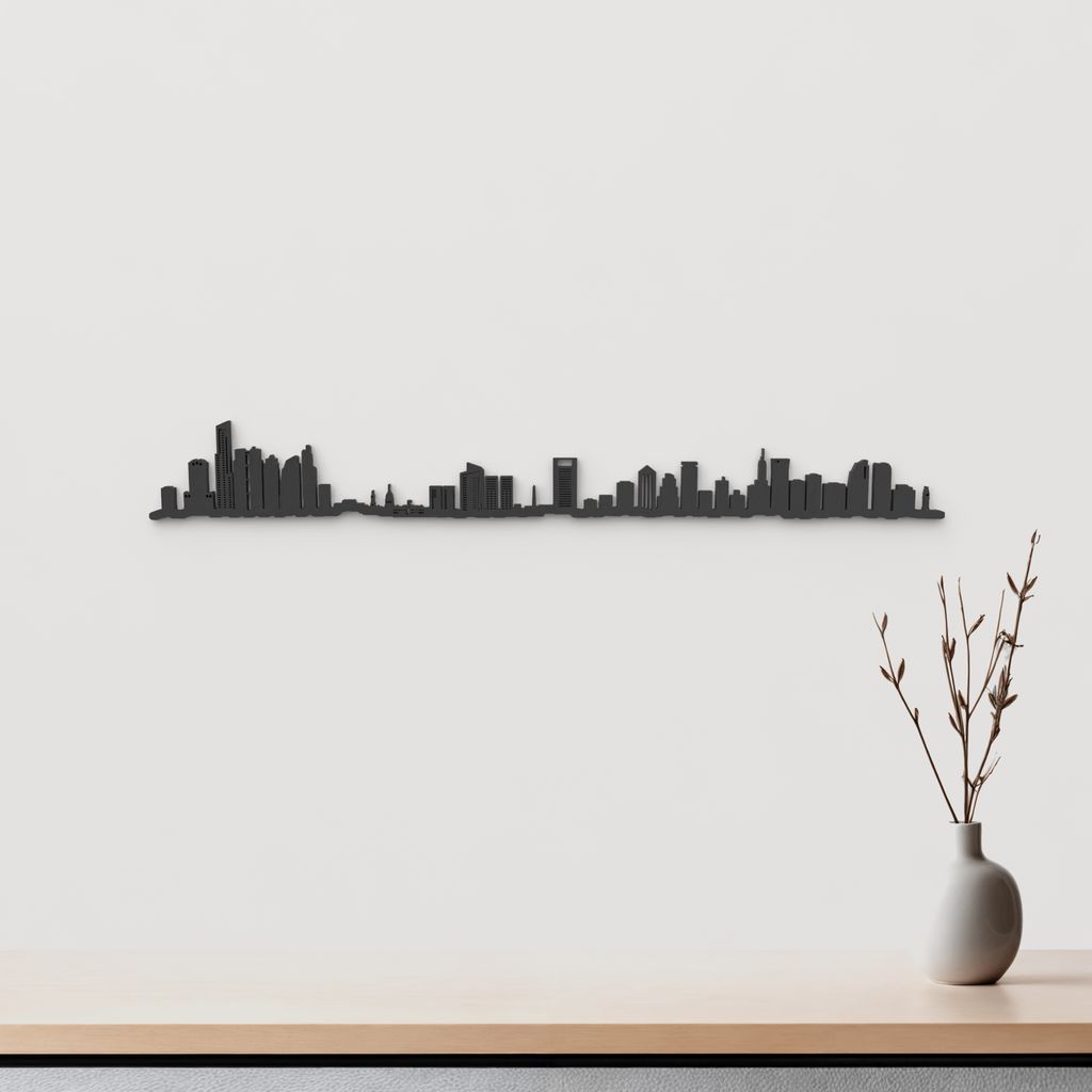 Silueta skyline de Buenos Aires en madera color negro para decoración mural.