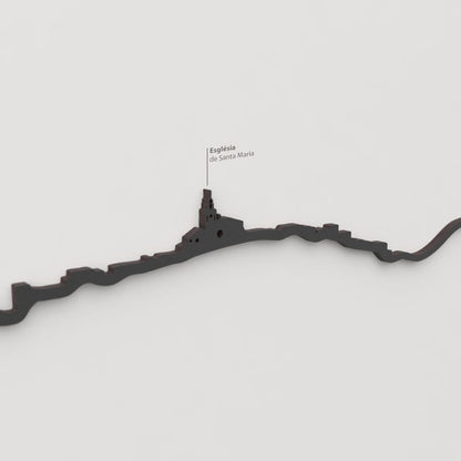 Silueta skyline de Cadaqués en madera color negro para decoración mural.