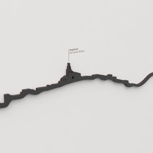 Silueta skyline de Cadaqués en madera color negro para decoración mural.