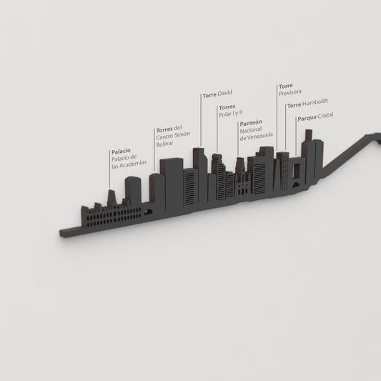Silueta skyline de Caracas en madera color negro para decoración mural.