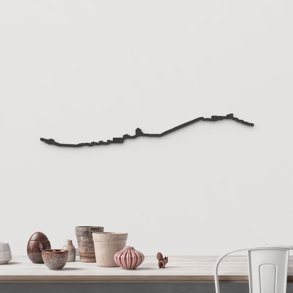 Silueta skyline de Cihuela en madera color negro para decoración mural.